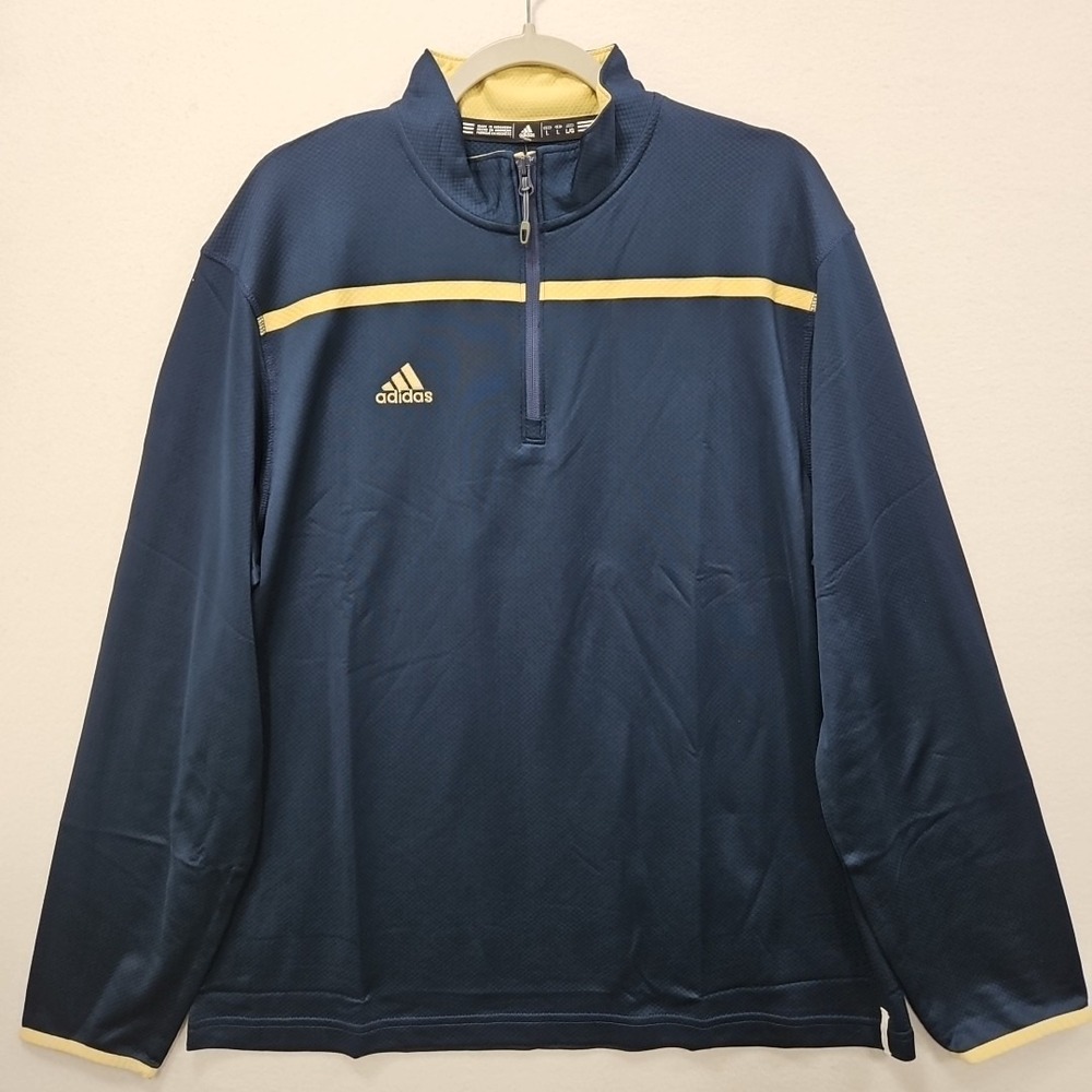 Adidas Climalite Collegiate 1/4 Zip Mens L‎ Navy Blue Sand Golf Pullover 365FA